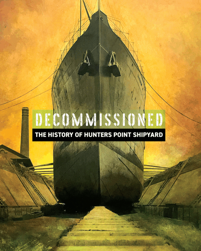 Stylized poster of a World War II era military ship