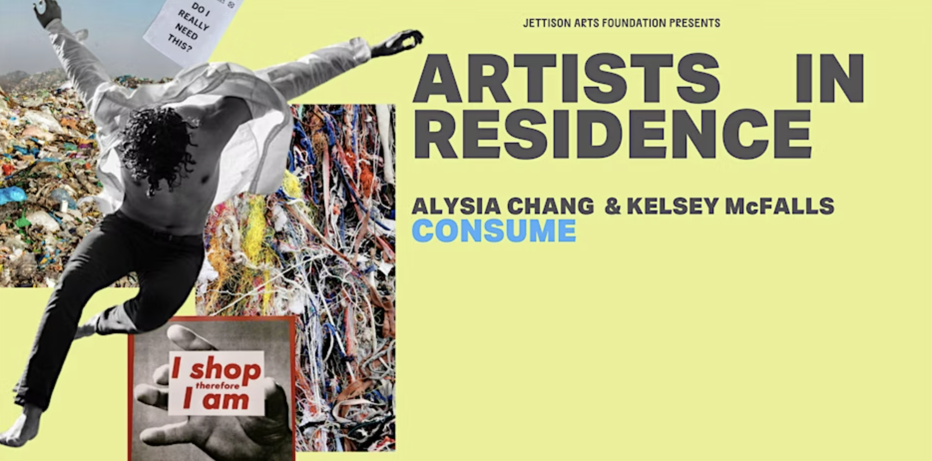 Banner for an event showing artworks made of recycled consumer goods